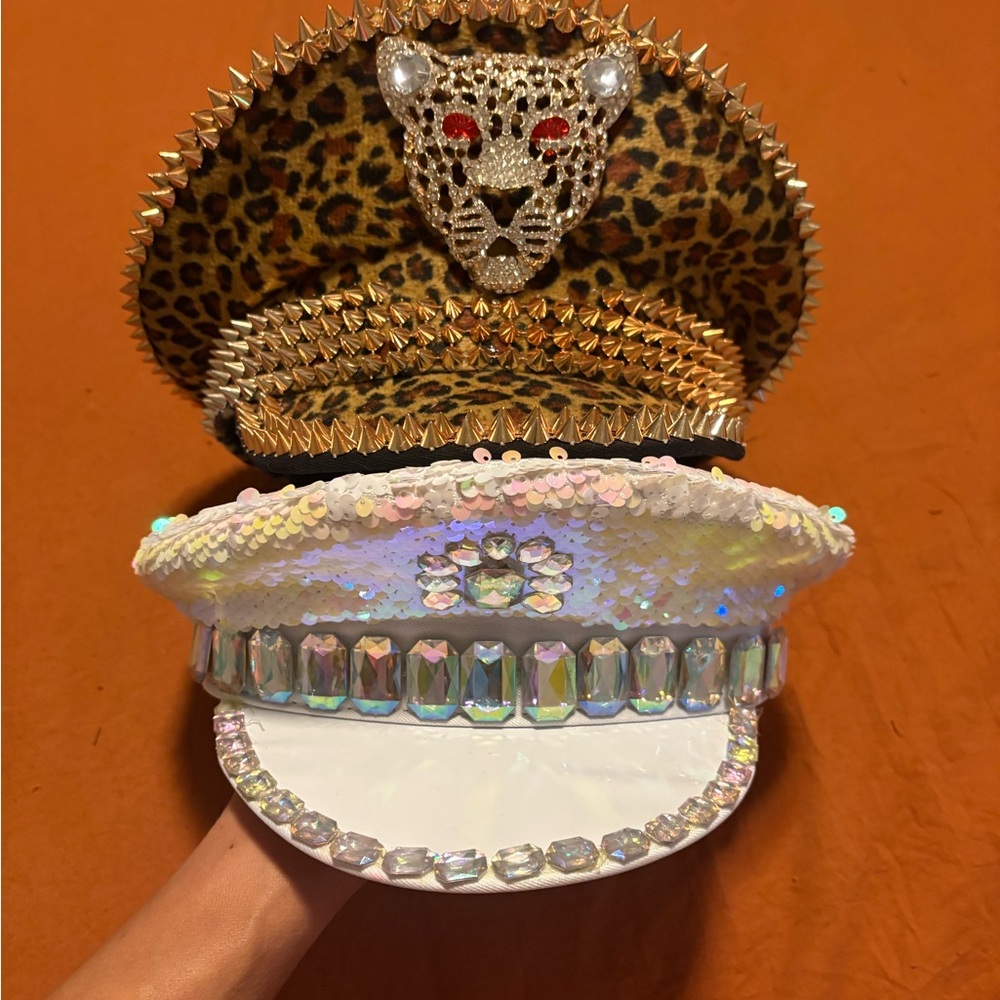 Leopard and Sequin Embellished Captains Hats Festival EDC Rave